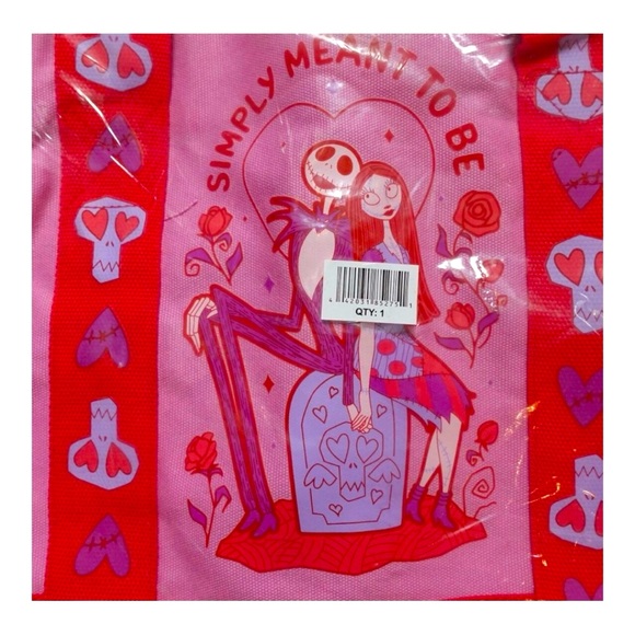 NWT Disney Cotton Tote Nightmare Before Christmas Jack & Sally on a tombstone - Picture 5 of 6